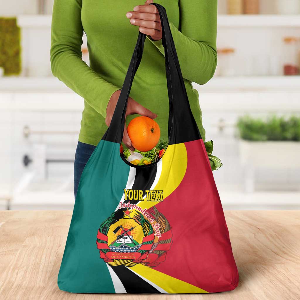 Personalized Mozambique Independence Day Grocery Bag Coat Of Arms - Flag Style
