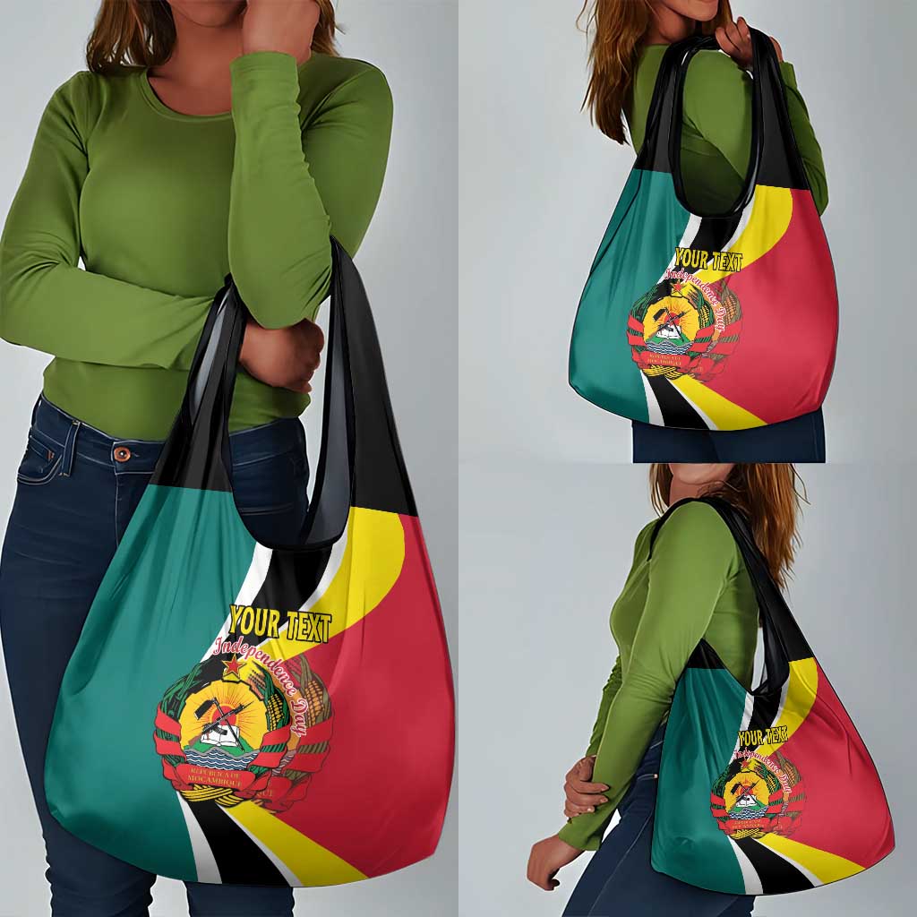 Personalized Mozambique Independence Day Grocery Bag Coat Of Arms - Flag Style