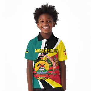 Personalized Mozambique Independence Day Kid Polo Shirt Coat Of Arms - Flag Style