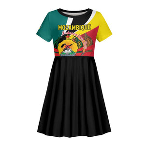 Personalized Mozambique Independence Day Kid Short Sleeve Dress Coat Of Arms - Flag Style