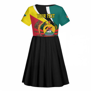 Personalized Mozambique Independence Day Kid Short Sleeve Dress Coat Of Arms - Flag Style