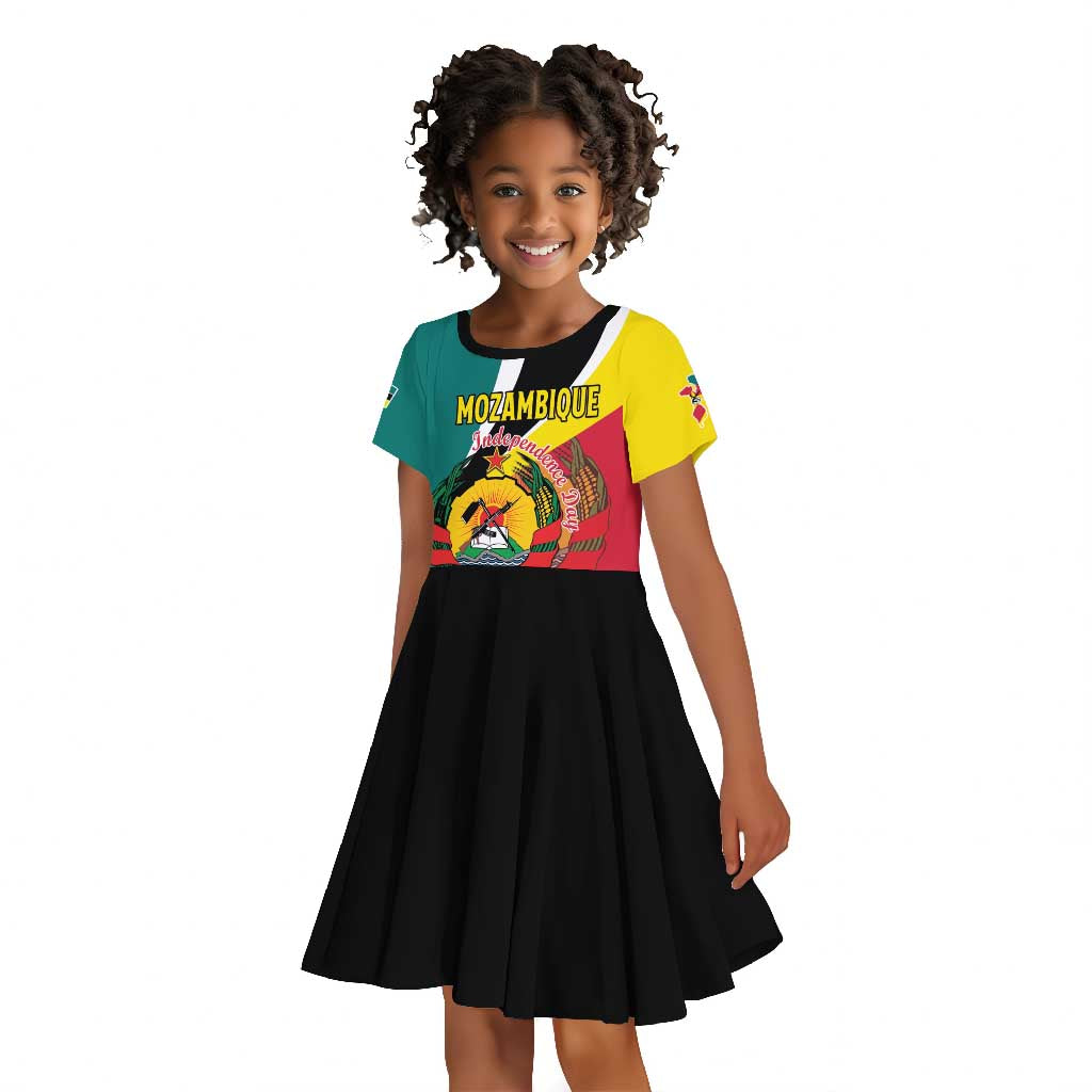 Personalized Mozambique Independence Day Kid Short Sleeve Dress Coat Of Arms - Flag Style