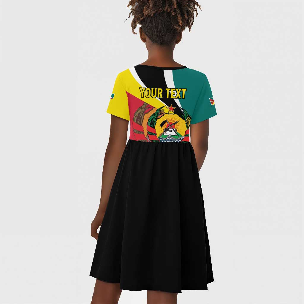 Personalized Mozambique Independence Day Kid Short Sleeve Dress Coat Of Arms - Flag Style