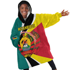 Personalized Mozambique Independence Day Kid Wearable Blanket Hoodie Coat Of Arms - Flag Style