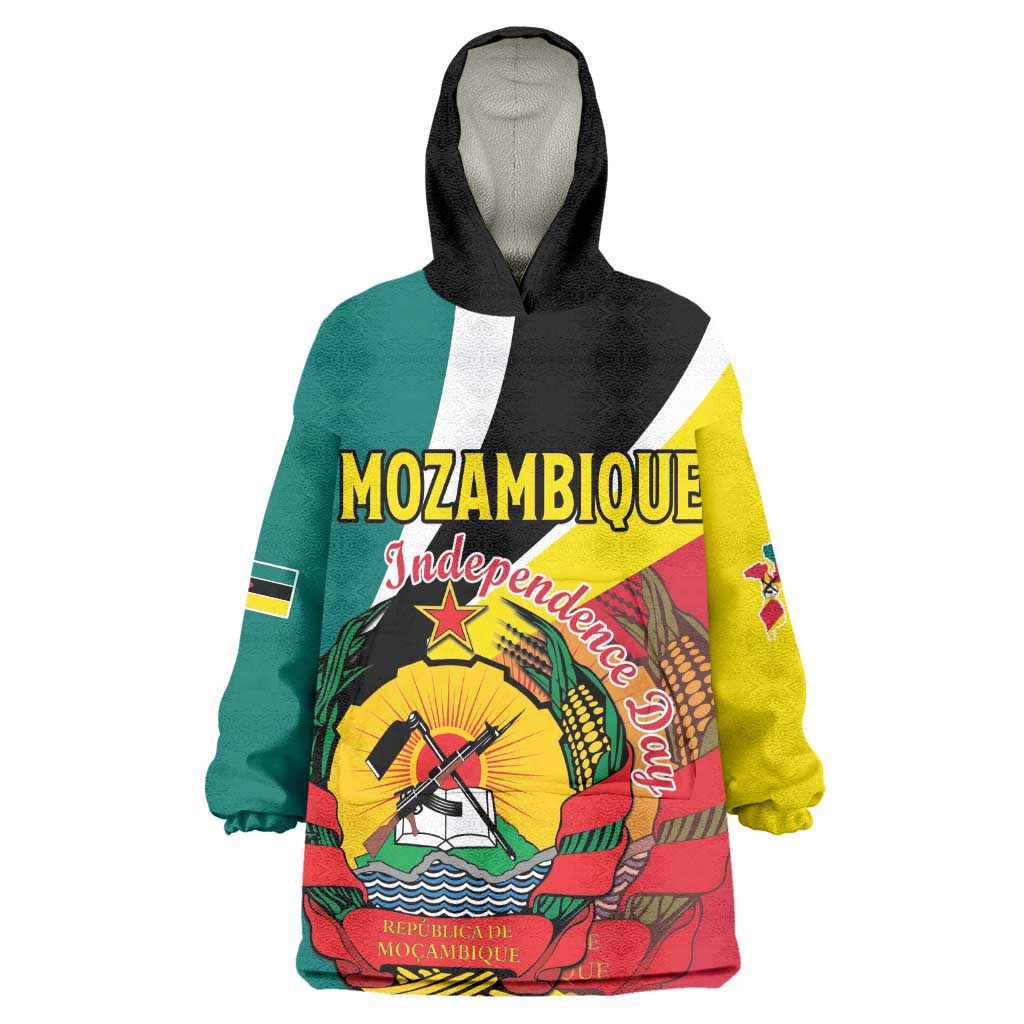 Personalized Mozambique Independence Day Kid Wearable Blanket Hoodie Coat Of Arms - Flag Style
