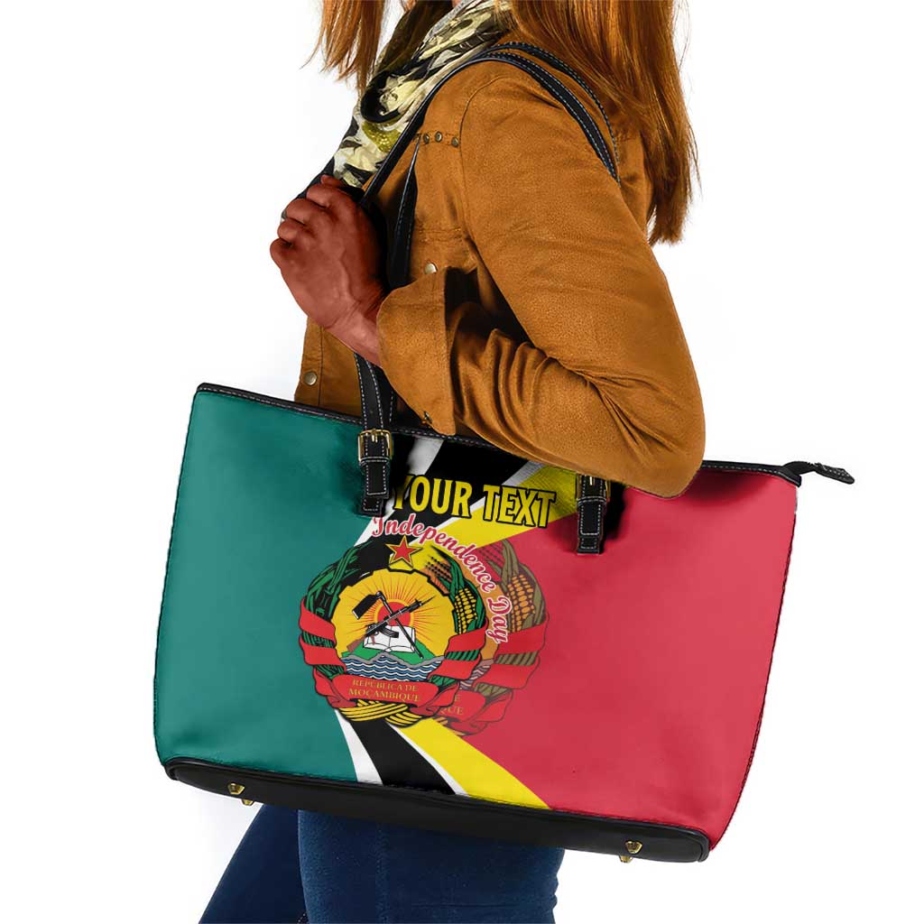 Personalized Mozambique Independence Day Leather Tote Bag Coat Of Arms - Flag Style