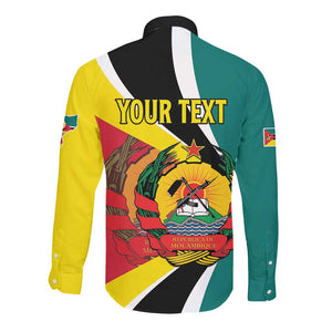 Personalized Mozambique Independence Day Long Sleeve Button Shirt Coat Of Arms - Flag Style