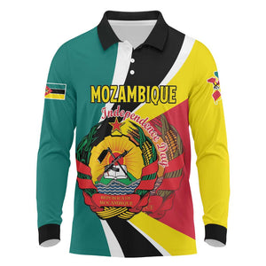 Personalized Mozambique Independence Day Long Sleeve Polo Shirt Coat Of Arms - Flag Style