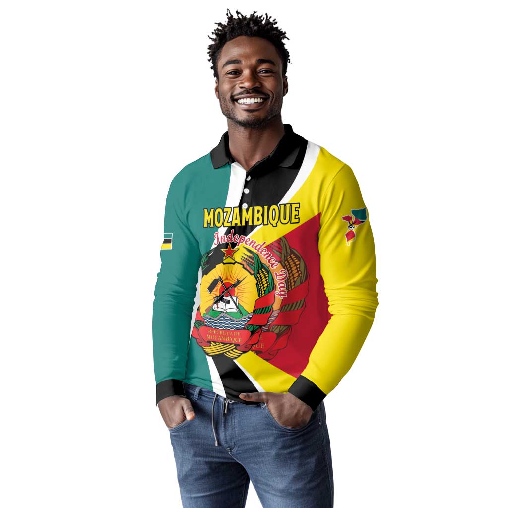 Personalized Mozambique Independence Day Long Sleeve Polo Shirt Coat Of Arms - Flag Style