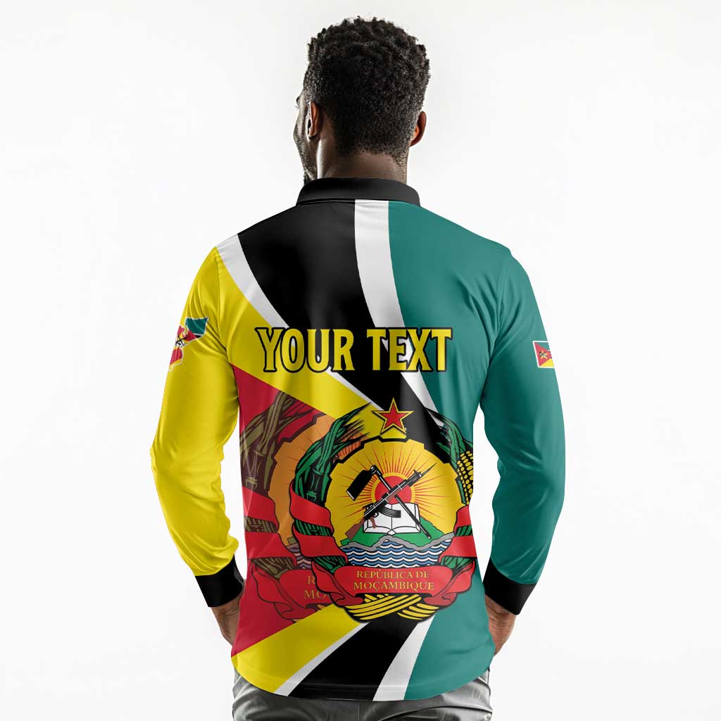 Personalized Mozambique Independence Day Long Sleeve Polo Shirt Coat Of Arms - Flag Style