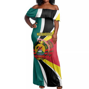 Personalized Mozambique Independence Day Off Shoulder Maxi Dress Coat Of Arms - Flag Style