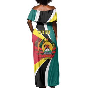 Personalized Mozambique Independence Day Off Shoulder Maxi Dress Coat Of Arms - Flag Style