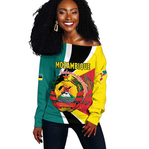 Personalized Mozambique Independence Day Off Shoulder Sweater Coat Of Arms - Flag Style