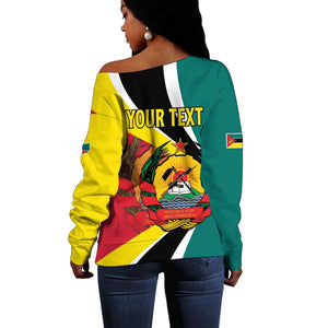 Personalized Mozambique Independence Day Off Shoulder Sweater Coat Of Arms - Flag Style