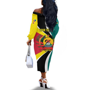 Personalized Mozambique Independence Day Off The Shoulder Long Sleeve Dress Coat Of Arms - Flag Style