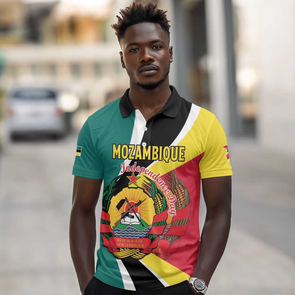 Personalized Mozambique Independence Day Polo Shirt Coat Of Arms - Flag Style