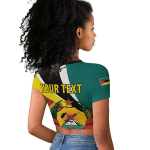Personalized Mozambique Independence Day Raglan Cropped T shirt Coat Of Arms - Flag Style