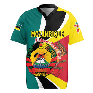 Personalized Mozambique Independence Day Rugby Jersey Coat Of Arms - Flag Style