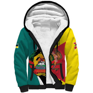 Personalized Mozambique Independence Day Sherpa Hoodie Coat Of Arms - Flag Style