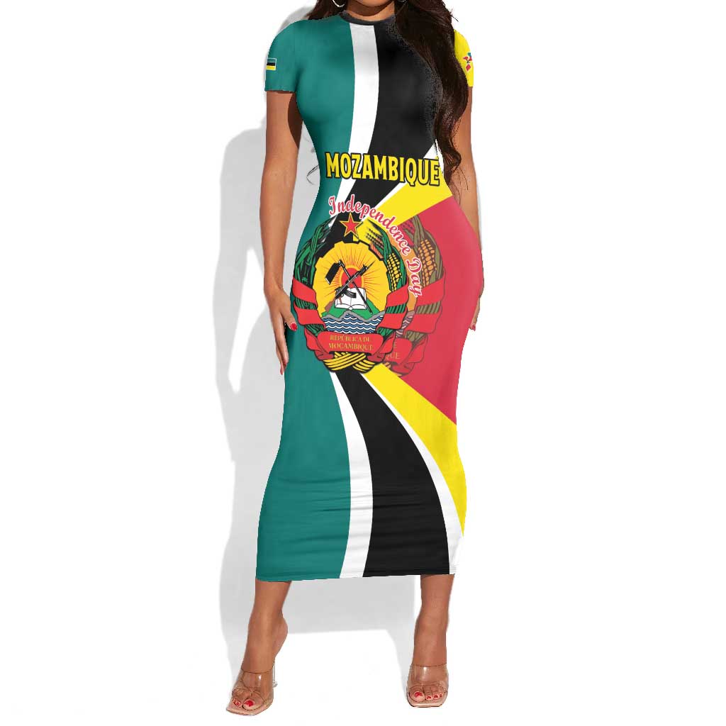 Personalized Mozambique Independence Day Short Sleeve Bodycon Dress Coat Of Arms - Flag Style LT15