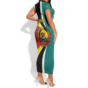 Personalized Mozambique Independence Day Short Sleeve Bodycon Dress Coat Of Arms - Flag Style LT15