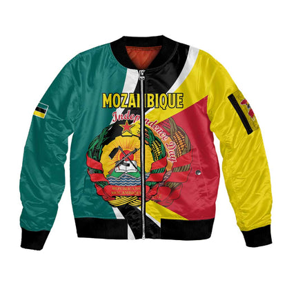 Personalized Mozambique Independence Day Sleeve Zip Bomber Jacket Coat Of Arms - Flag Style