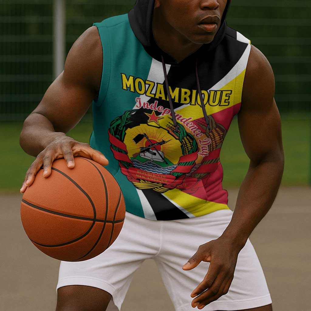 Personalized Mozambique Independence Day Sleeveless Hoodie Coat Of Arms - Flag Style - African Pride