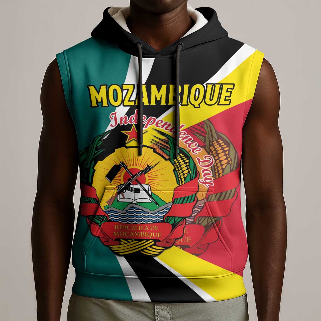 Personalized Mozambique Independence Day Sleeveless Hoodie Coat Of Arms - Flag Style - African Pride