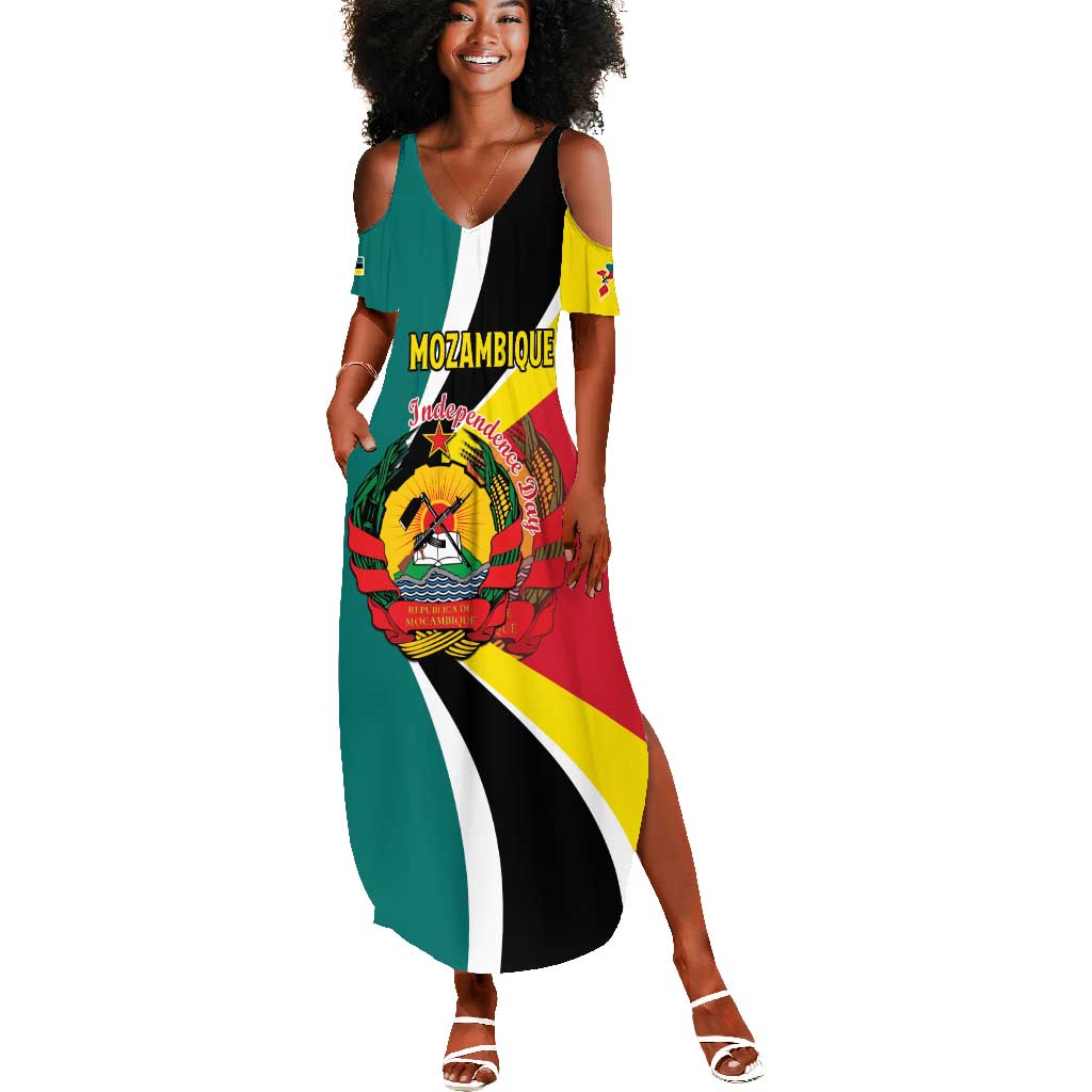 Personalized Mozambique Independence Day Summer Maxi Dress Coat Of Arms - Flag Style