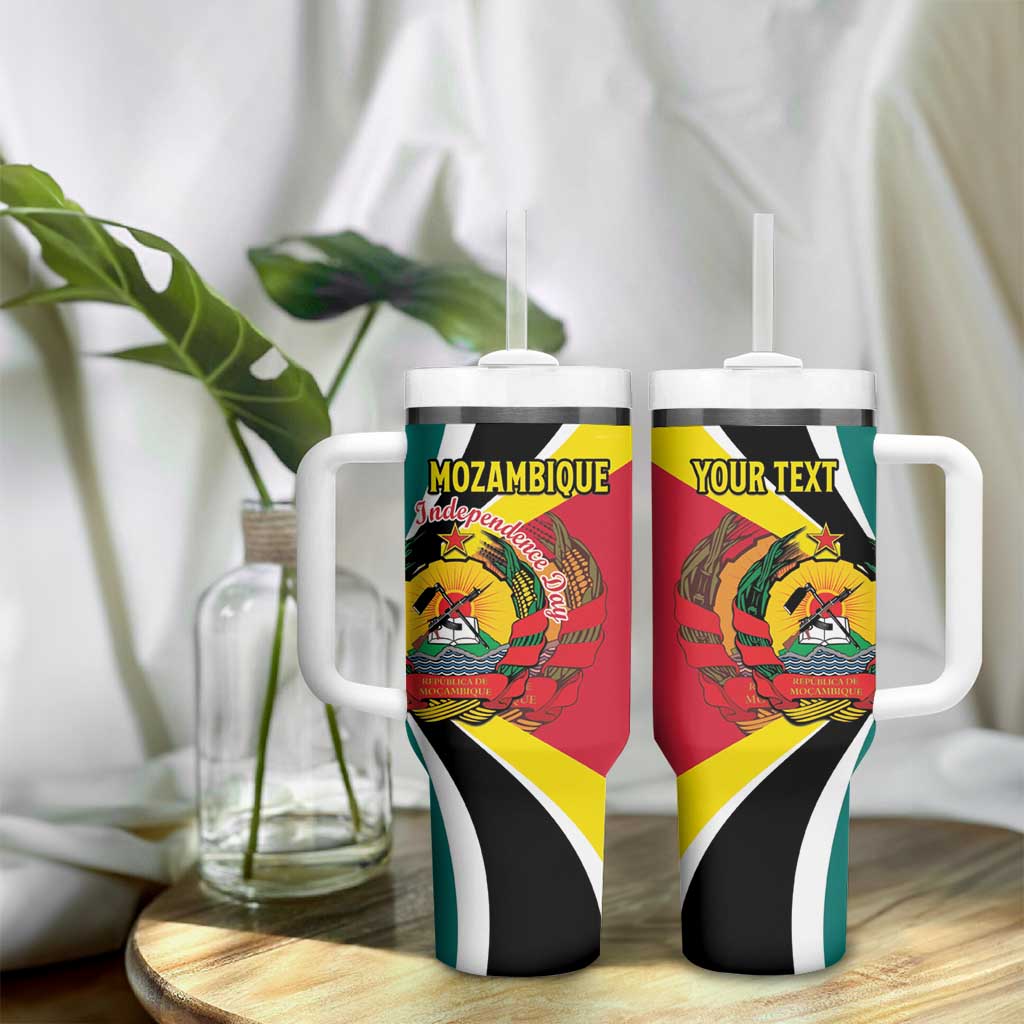 Personalized Mozambique Independence Day Tumbler With Handle Coat Of Arms - Flag Style
