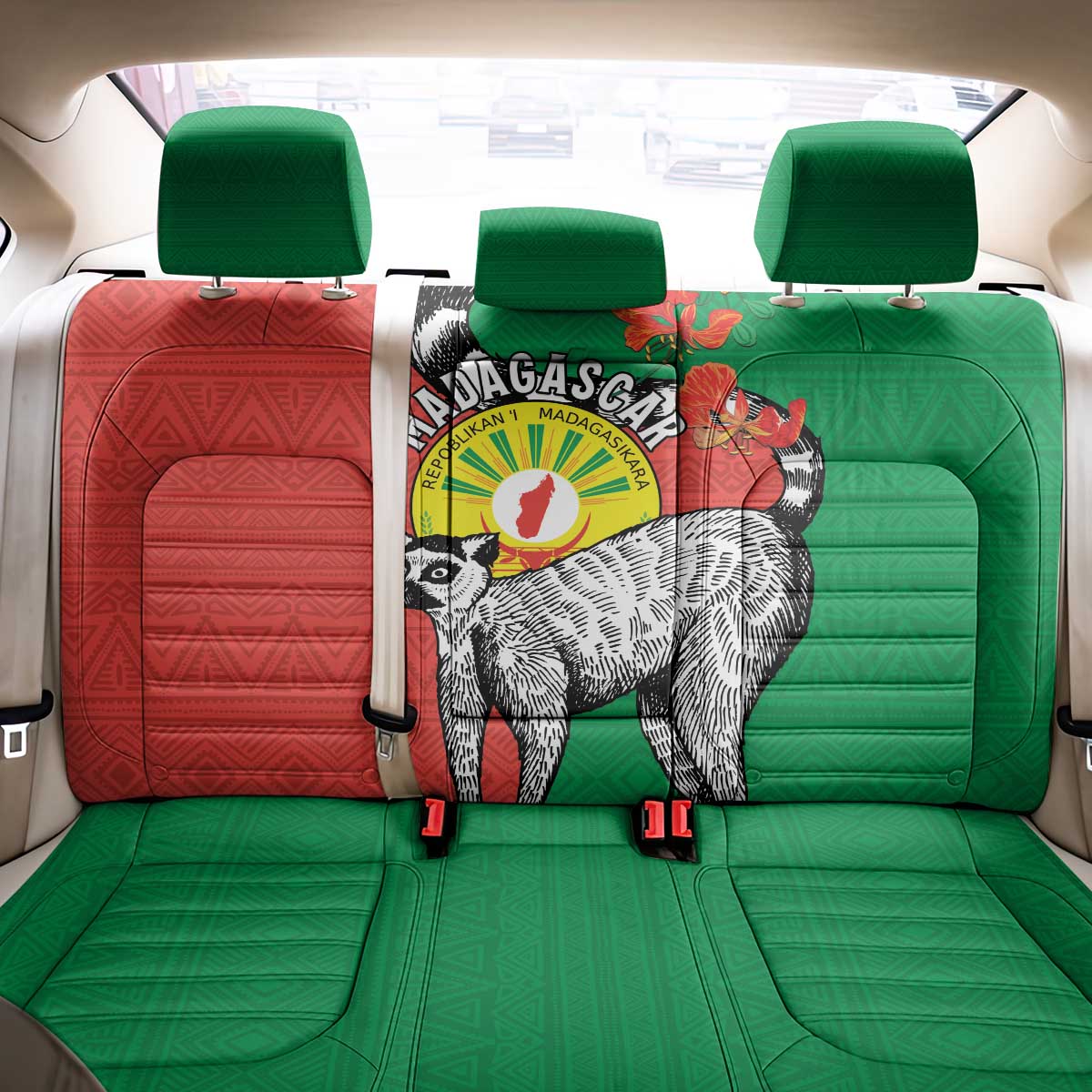 Happy Madagasikara Independence Day Back Car Seat Cover Ring-Tailed Lemur With Seal