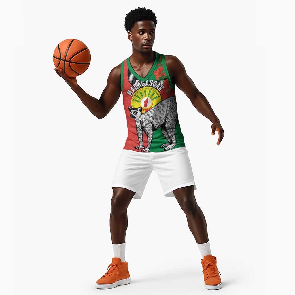 Happy Madagasikara Independence Day Basketball Jersey Ring-Tailed Lemur With Seal - African Pride