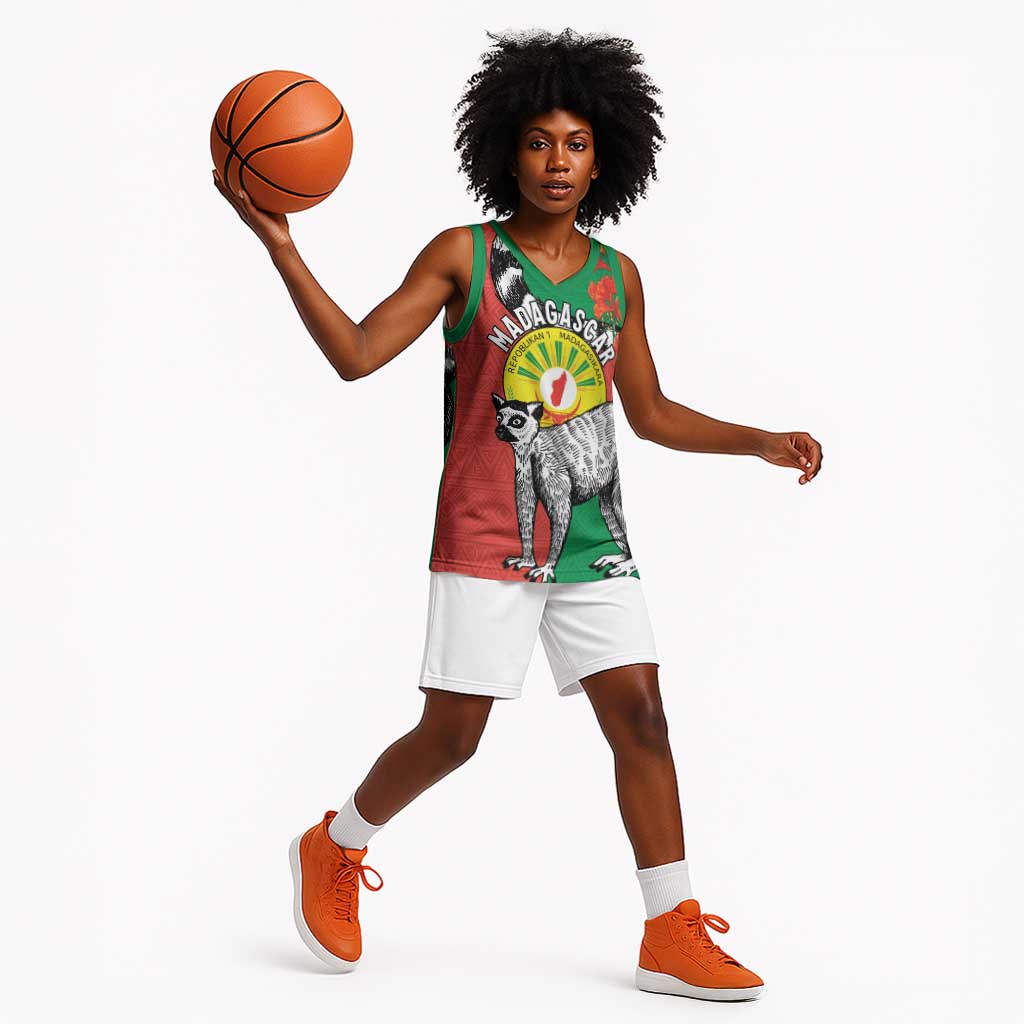 Happy Madagasikara Independence Day Basketball Jersey Ring-Tailed Lemur With Seal - African Pride