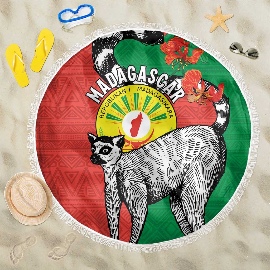 Happy Madagasikara Independence Day Beach Blanket Ring-Tailed Lemur With Seal