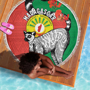 Happy Madagasikara Independence Day Beach Blanket Ring-Tailed Lemur With Seal