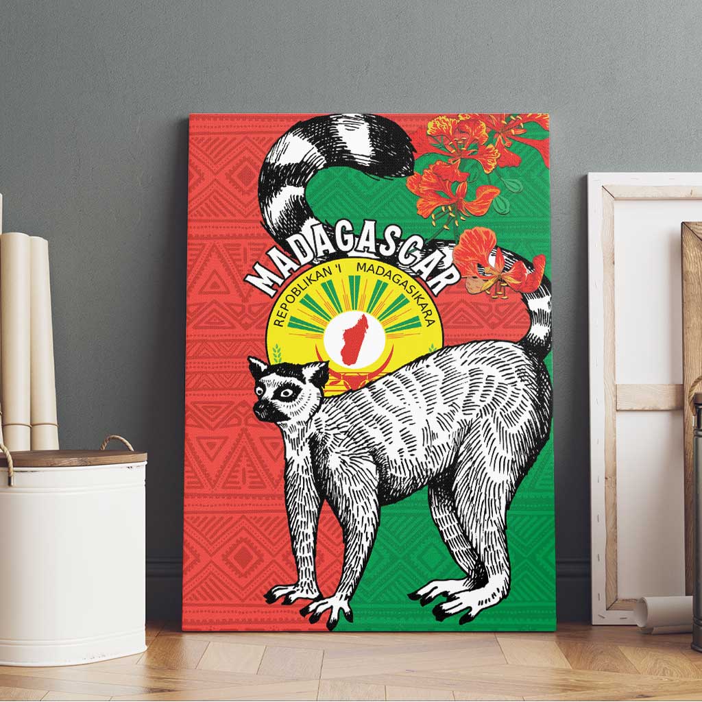 Happy Madagasikara Independence Day Canvas Wall Art Ring-Tailed Lemur With Seal