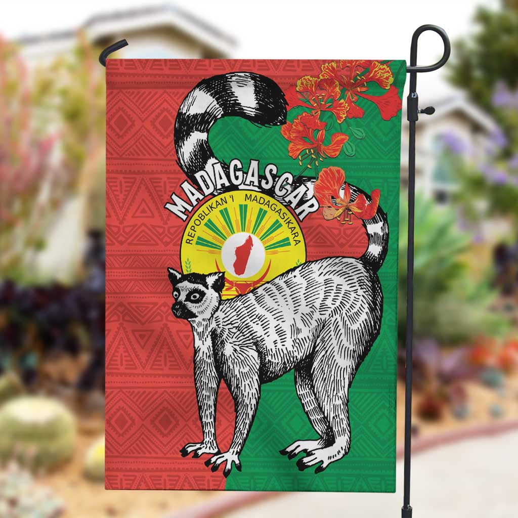 Happy Madagasikara Independence Day Garden Flag Ring-Tailed Lemur With Seal