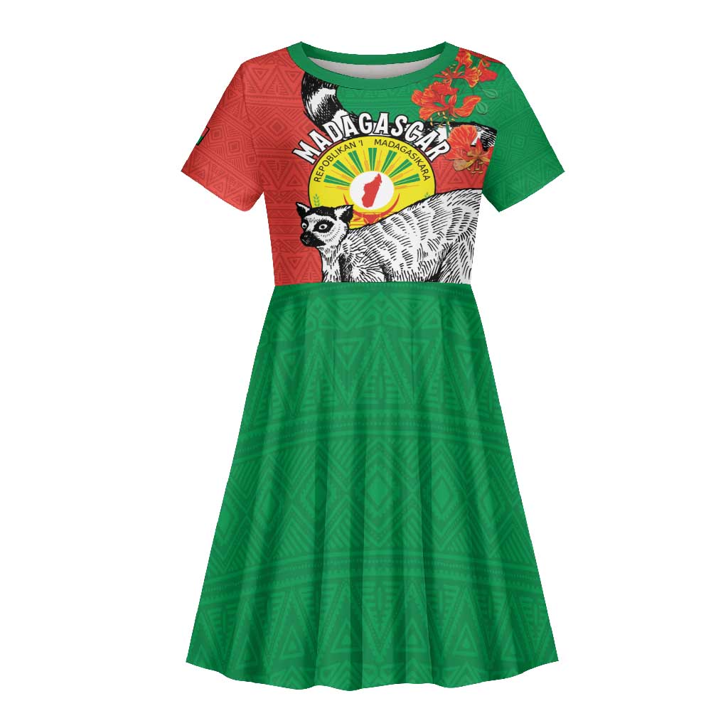 Happy Madagasikara Independence Day Kid Short Sleeve Dress Ring-Tailed Lemur With Seal
