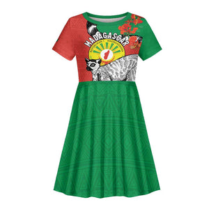 Happy Madagasikara Independence Day Kid Short Sleeve Dress Ring-Tailed Lemur With Seal