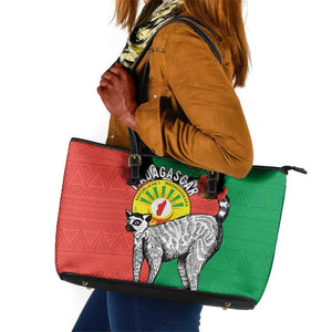Happy Madagasikara Independence Day Leather Tote Bag Ring-Tailed Lemur With Seal