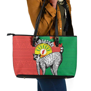 Happy Madagasikara Independence Day Leather Tote Bag Ring-Tailed Lemur With Seal