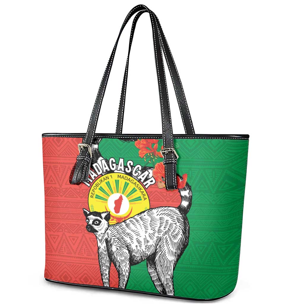 Happy Madagasikara Independence Day Leather Tote Bag Ring-Tailed Lemur With Seal