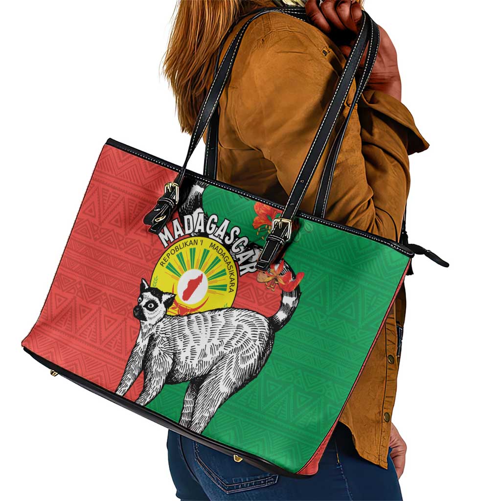 Happy Madagasikara Independence Day Leather Tote Bag Ring-Tailed Lemur With Seal