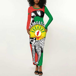 Happy Madagasikara Independence Day Long Sleeve Bodycon Dress Ring-Tailed Lemur With Seal LT15