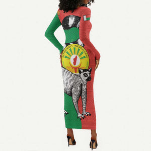 Happy Madagasikara Independence Day Long Sleeve Bodycon Dress Ring-Tailed Lemur With Seal LT15