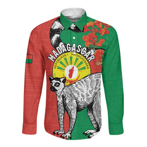 Happy Madagasikara Independence Day Long Sleeve Button Shirt Ring-Tailed Lemur With Seal