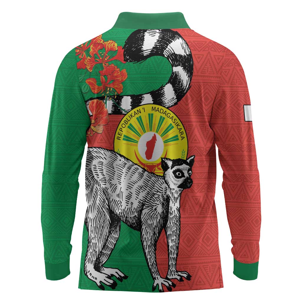 Happy Madagasikara Independence Day Long Sleeve Polo Shirt Ring-Tailed Lemur With Seal