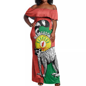 Happy Madagasikara Independence Day Off Shoulder Maxi Dress Ring-Tailed Lemur With Seal