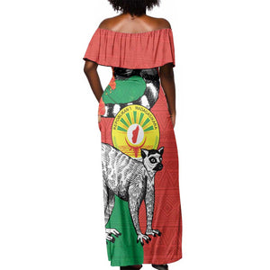 Happy Madagasikara Independence Day Off Shoulder Maxi Dress Ring-Tailed Lemur With Seal