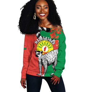 Happy Madagasikara Independence Day Off Shoulder Sweater Ring-Tailed Lemur With Seal